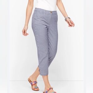Talbots Perfect Skimmer Pants Size 4 Blue White Gingham Stretch Cotton